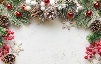 Christmas Decoration. Holiday Decorations on Old White Wooden Background. 