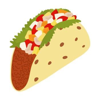 Tacos stuffed with meat, vegetables and lettuce. Cornmeal tortillas. Traditional Latin American cuisine. Mexican food. Fast food. Isolate. Good for banner, poster, menu, web, label or wallpaper. EPS