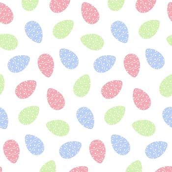 Easter seamless pattern with colorful Easter eggs in trendy soft shades. Happy Easter. Springtime. Isolate. Design for wrapping paper, poster, greeting or invitation, price tag or label, booklet. EPS