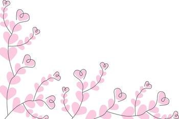 Abstract corner frame border of brunches with hearts in trendy pink hue. Design concept for greetings or invitation cards, posters, banner, brochures, price tag, label or web. Copyspace. Vector. EPS