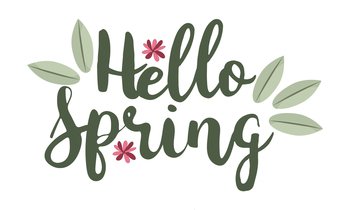 Inscription Hello Spring with Leaves and Flower. Vector isolated image for use in print-quality design. Inscription Hello Spring with Leaves and Flower