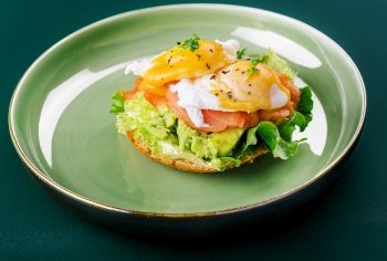 Wholemeal Bread Toast, smashed Avocado, Salmon and Egg