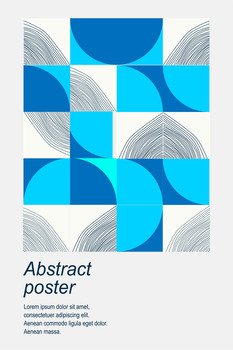 Abstract vertical blue neo-geo poster. Modern grid flyer with geometric shapes, geometric graphics and abstract background vector set. geometric grid banner bright presentation illustration