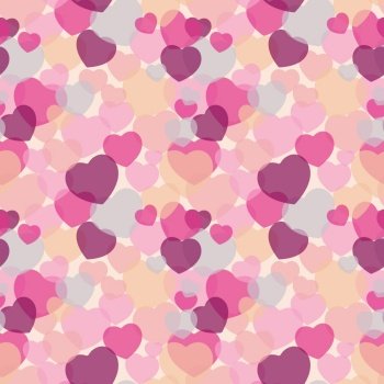 Colorful hearts seamless pattern. Pink, beige and purple background for textile, wrapping paper, web design and social media. Love, romantic concept.