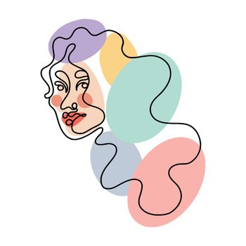 Modern stylish abstract linear portrait of a woman with long hair. Fashionable vector illustration.. abstract linear portrait of a woman with long hair