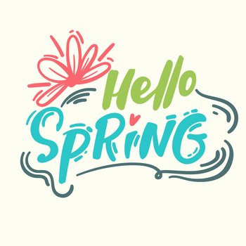 Hello Spring hand sketched logotype, badge typography icon. Lettering spring season with leaf for greeting card, invitation template. Retro, vintage lettering banner poster template background.. Hello Spring hand sketched logotype, badge typography icon. Lettering spring season with leaf for greeting card, invitation template. Retro, vintage lettering banner poster template background
