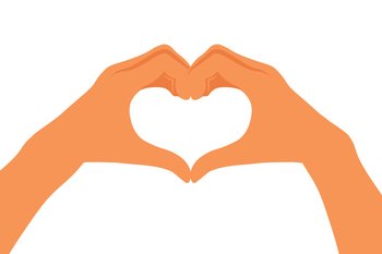 Two hands making heart sign. Love, romantic relationship concept. Isolated vector illustration. Flat style.