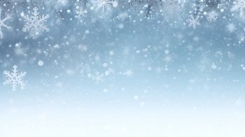 Christmas blue background with snow. Snowflakes, snowfall. Space for text