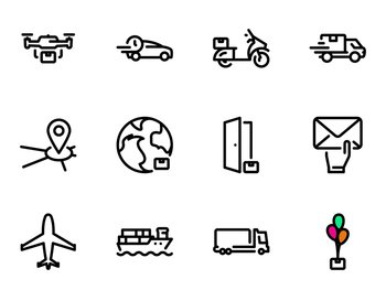 Set of black vector icons, isolated against white background. Illustration on a theme Service for the delivery of goods