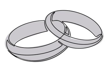 A continuous pattern of two rings. An icon of wedding rings on a white background. Fashionable minimalist illustration. Drawing in one line. Vector illustration. A continuous pattern of two rings. An icon of wedding rings on a white background. Fashionable minimalist illustration. Drawing in one line. Vector illustration.