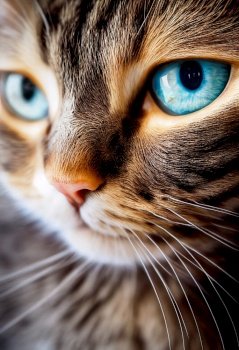 Horizontal shot of a cute cat with blue eyes 3d illustrated