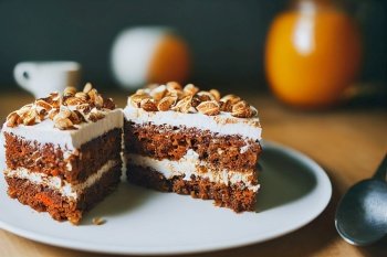 Vertical shot of Delicious carrot cake 3d illustrated