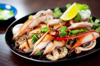 Vertical shot Thai style delicious grilled squid 3d illustrated
