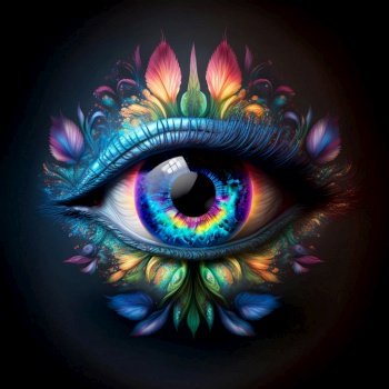 Colorful phantasmal futuristic eye 3d illustrated