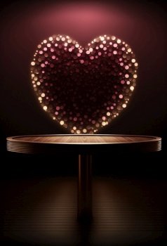 Podium for product advertisement or restaurant menus with valentines day background