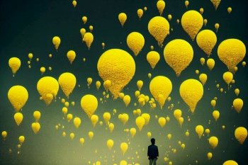 Young kid releases yellow balloons, hope for the future