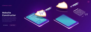 Mobile document manager business concept vector isometric illustration Online signing of contract on digital smartphone or tablet screen, shield and stylus pen, purple landing web page for application. Mobile document manager business concept