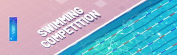 Swimming competition cartoon landing page. Sport pool, top view with blue ripped water, ceramics floor and lanes or paths for dip. Empty reservoir for sports activity and training, vector web banner. Swimming competition cartoon landing page, banner