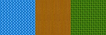 Seamless textures for game knitting, wicker basket, corduroy vector patterns. Blue, green and brown colored repeated backgrounds, natural textile materials, realistic textured woven fiber 3d set. Seamless texture knitting, wicker basket, corduroy