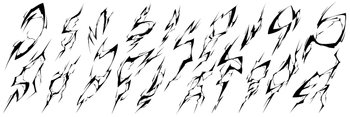 Black lightning silhouettes, thunderbolts. Earth ground, rock or floor cracks, vector cartoon illustration. Electric strikes, lightnings isolated on white background. Black lightning silhouettes, ground cracks