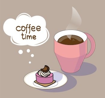 cup of coffee and a piece of cake. vector illustration
