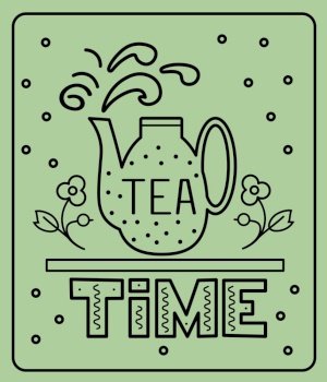 Tea time happy time doodle illustration pastel color vector on yellow background Vector illustration.. Tea time doodle illustration pastel color vector