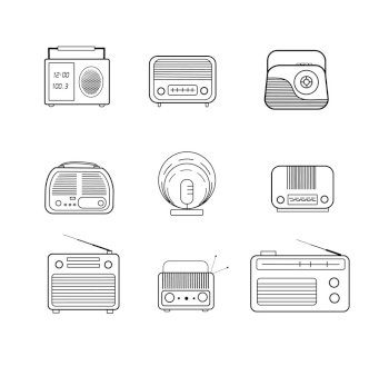 Retro conturing radio set on a white background, linear style. World radio day . Retro conturing radio set on a white background, linear style. Vintage style.