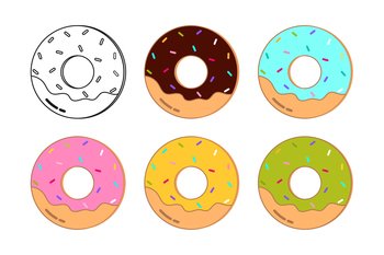 Donut vector collection, sweet baked dessert symbol.