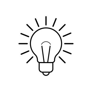 Light bulb icon in outline style on white background, concept of idea, thinking, solution.