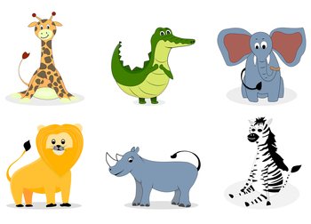 African animals vector cartoon. Giraffe and elephant, crocodile and zebra illustration. African animals vector cartoon