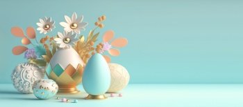 3D Render Illustration of Easter Banner with Copy Space