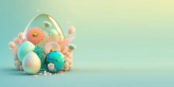 3D Easter Eggs and Flowers with a Fairy Tale Theme for Background and Banner