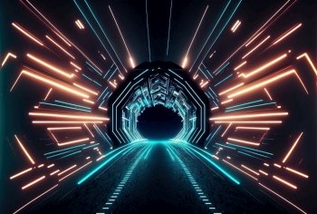 Futuristic Tunnel Background with Neon Glow