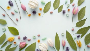 Flowers and Leaves Isolated On a White Background