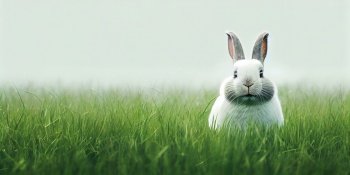 cute animal pet rabbit or adorable bunny on the lawn for easter