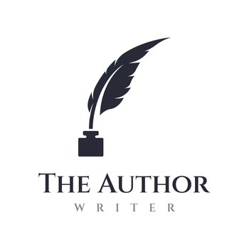 Creative design of pen logo with hipster quill for author or author, signature.