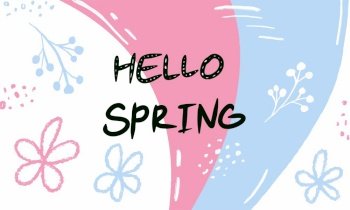 Hello Spring hand sketched background. Lettering spring season with flowers for greeting card, invitation template. Lettering banner poster template background. Hello Spring hand sketched background.