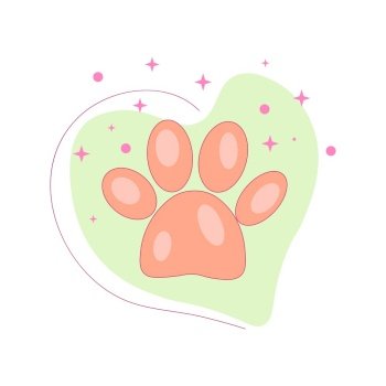 Dogs paw with heart. Paw of an animal, canine footprints. Vector illustration.. Dogs paw with heart. Paw of an animal, canine footprints.