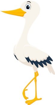 Happy stork standing on white background