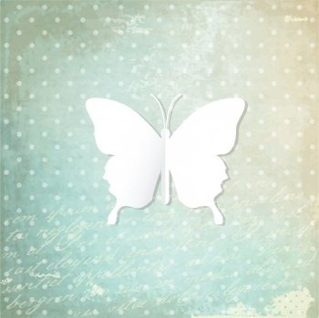 White paper butterfly on historical background. 