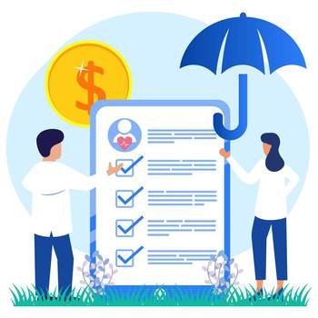 Flat style vector illustration, health insurance concept, doctor filling out health insurance forms, medical insurance for patients.