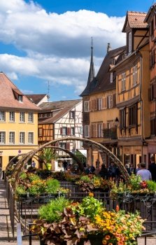 Colmar, France - 29 May, 2022: historic Colmar with its colorful historic half-timbered houses