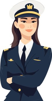 Smiling young woman pilot. Captain of passenger plane. Isolated flat vector design. Smiling young woman pilot. Captain of passenger plane. Isolated flat vector design.