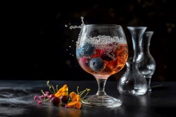 Molecular mixology presentation, capturing an innovative, experimental cocktail with unique ingredients. Generative AI.