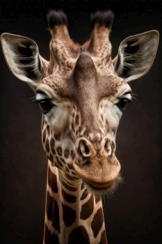 Giraffe portrait on dark background, AI Generative