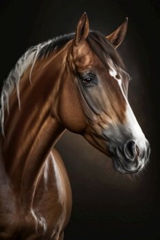 Horse portrait on dark background, AI Generative
