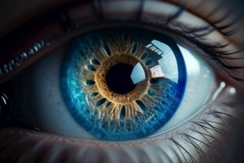 Human eye close up with a blue tint, AI Generative
