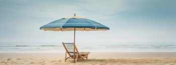 Beach chair and umbrella on beautiful beach. Travel paradise concept. Generative AI.. Beach chair and umbrella on beautiful beach. Travel paradise concept. Generative AI