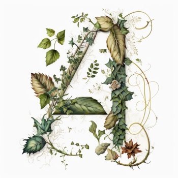 Letter A made of branches and leaves. Flower font concept.Autumn creative idea, created with generative AI