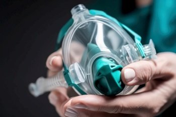 oxygen mask in doctor hands generative ai.